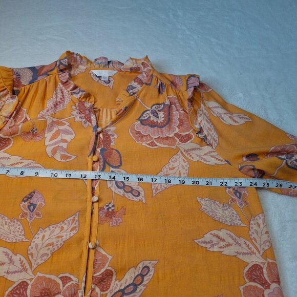 Lauren Conrad Floral Blouse Sz XXL Button Front Puff Sleeves Boho Cottagecore - Picture 10 of 14
